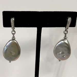 Judith Ripka Gray Baroque Coin Freshwater Pearl Drop Earrings, Sterling Silver